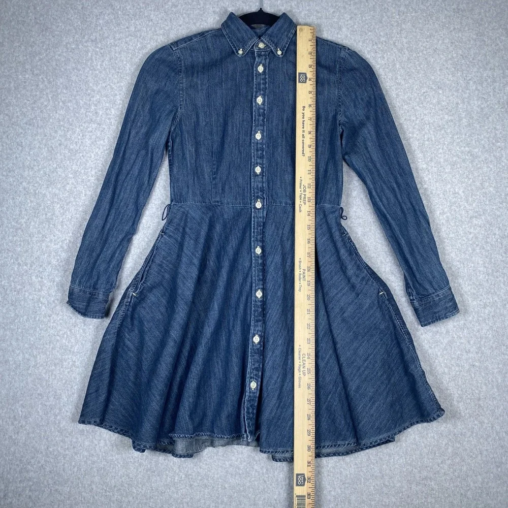 Ralph Lauren Denim Shirt Dress Girls 12 Blue Long Sleeve Fit & Flare Pony Logo
